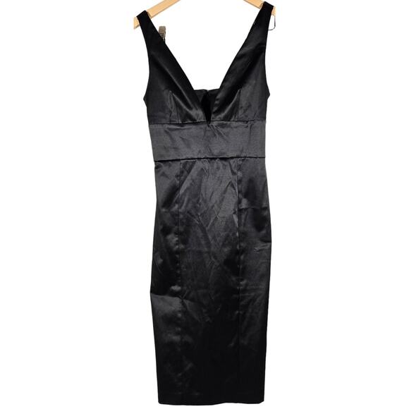 Asos Black Satin V-Neck Knee Length Sleeveless Bodycon Dress‎ 4 - Picture 1 of 11